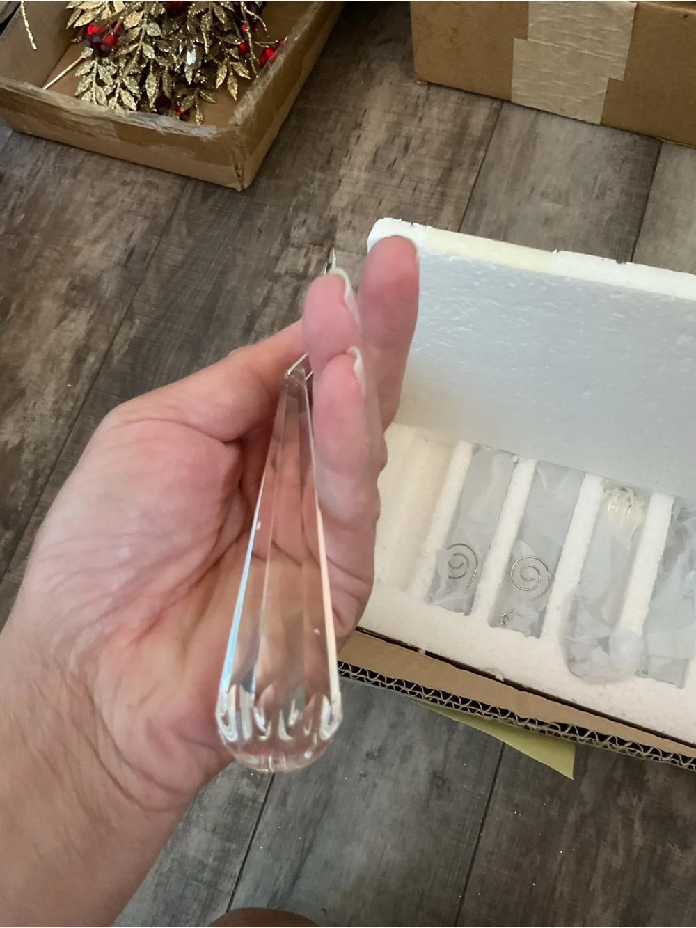 Crystal Teardrop Prism Ornament Set with Silver Wire Hook